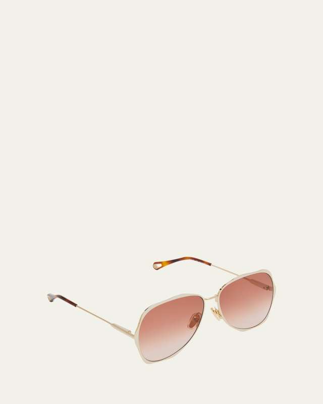 Golden Tortoiseshell Metal Aviator Sunglasses
